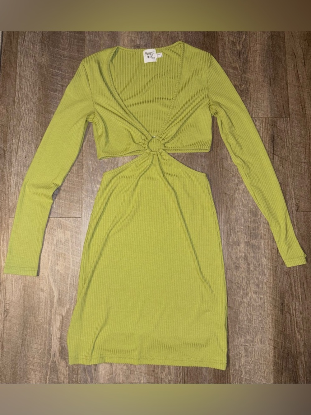 Princess Polly Lime Cutout Plunge Long-Sleeve Mini Dress Size 4 - Picture 2 of 5